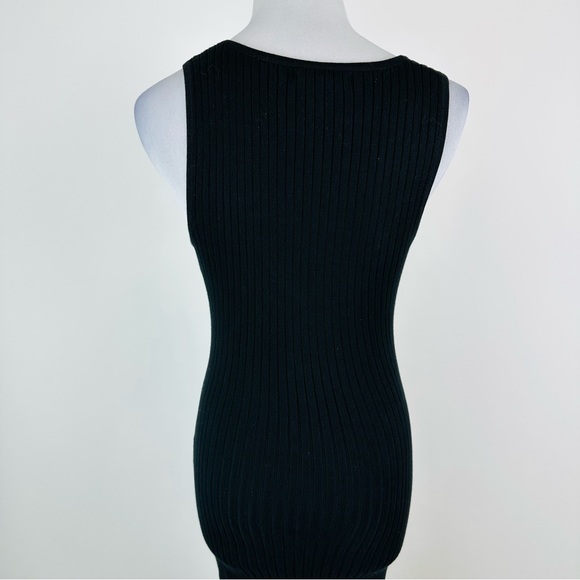 Good American Black Bodycon Ribbed Knit Tie Waist Midi Dress Size 1 Small - Picture 9 of 11
